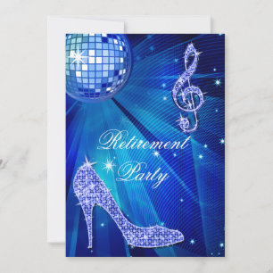Convite Disco Ball and Sparkle Heels Blue Retirement