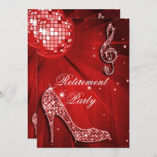 Convite Disco Ball and Sparkle Heels Red Retirement