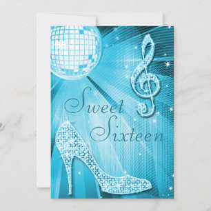 Convite Disco Ball and Sparkle Heels Sweet 16 Light Blue