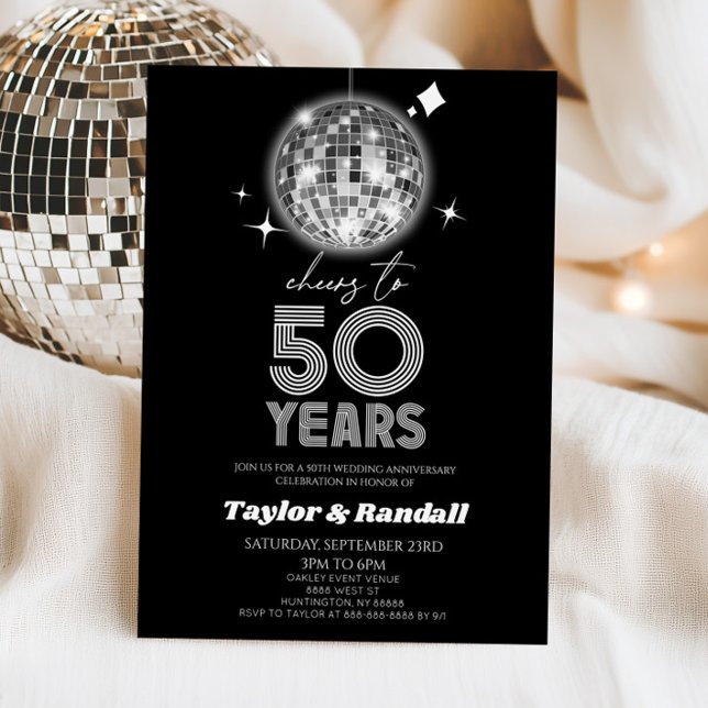 Convite Disco Ball Cheers To 50 Years Wedding Anniversary (Criador carregado)