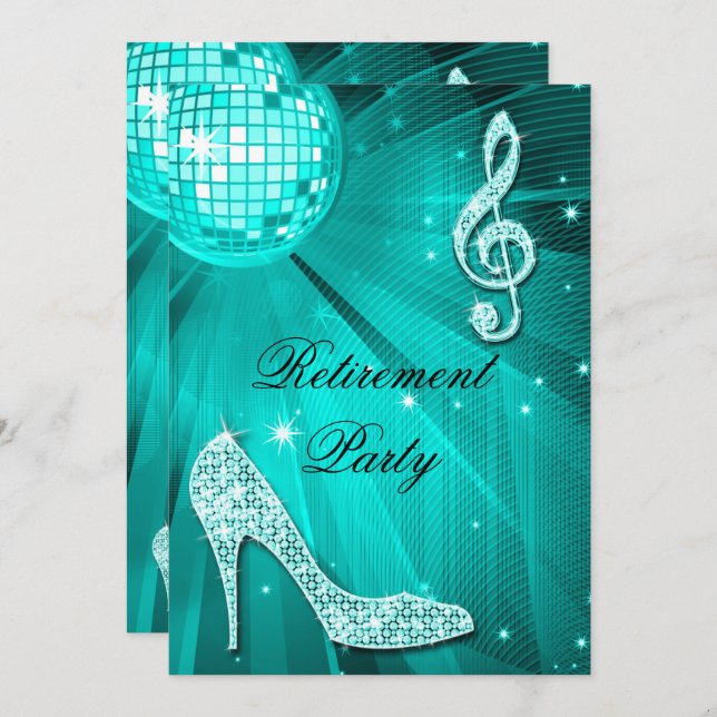 Convite Disco Ball e Sparkle Heels Retimento Teal (Frente/Verso)
