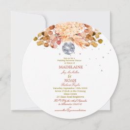 Convite Disco Ball Floral Elegante Laranja Ensaio de Casam