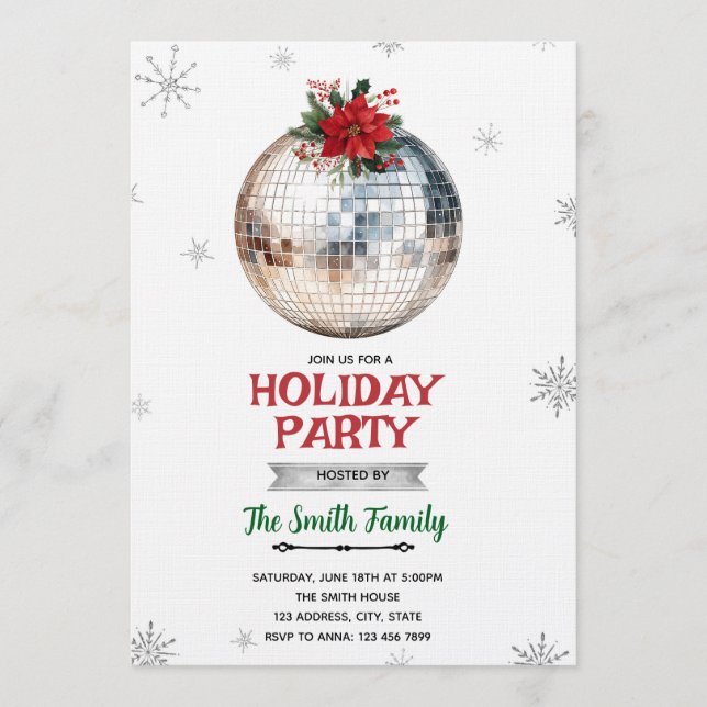 Convite Disco Ball Holiday Party Invitation (Frente)