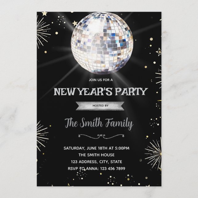 Convite Disco Ball New Year's Eve invitation (Frente)