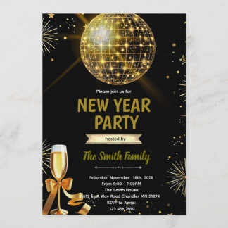 Convite Disco Ball New Year's Eve invitation