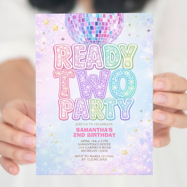 Convite Disco Ball Pastel Rainbow Toddler Birthday Party  (Criador carregado)