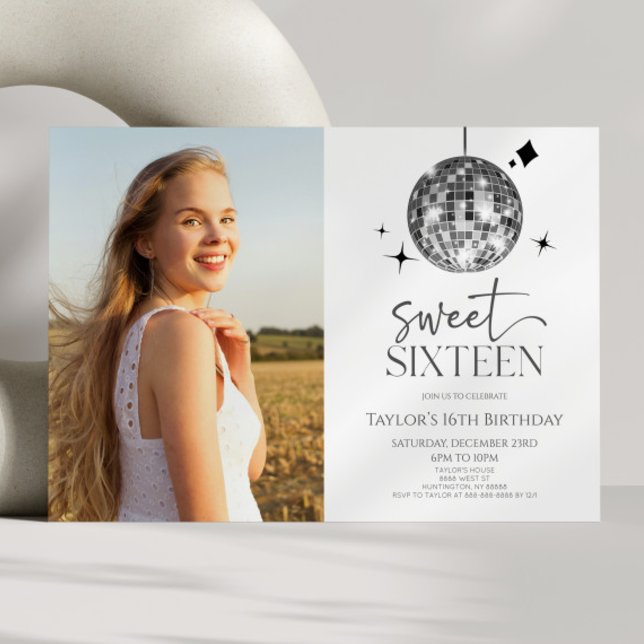 Convite Disco Ball Sweet 16.ª Festa de aniversário (Criador carregado)