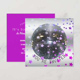 Convite Disco Birthday Roxo | Parte do Disco Retroativo 70