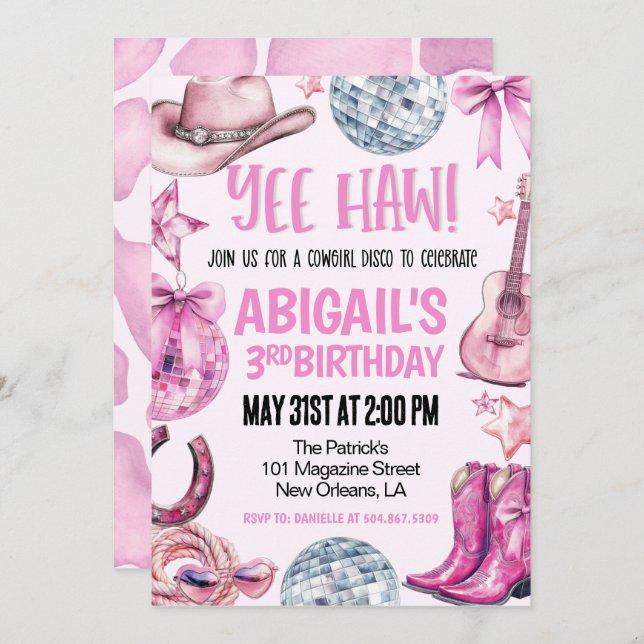 Convite Disco Cowgirl Birthday (Frente/Verso)