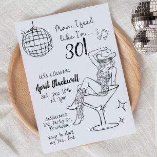 Convite Disco, Cowgirl, Martini, Bola de discoteca Anivers