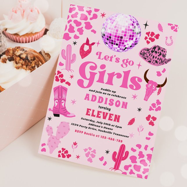 Convite Disco Cowgirl Nashville Pink Rodeo Festa de aniver (Criador carregado)