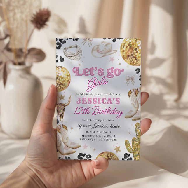 Convite Disco Cowgirl Nashville Rodeo Pink Birthday Party  (Criador carregado)