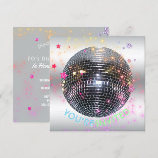 Convite Disco Dance Birthday Retro 70's Disco Ball Party