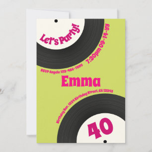 Convite Disco de aniversário de 40 anos personalizado colo