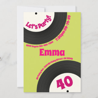 Convite Disco de aniversário de 40 anos personalizado colo