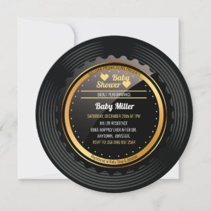 Convite Disco de Música   Chás de Bebê Retrô