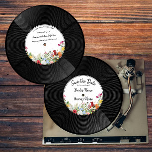 Convite Disco de Música em Vinil Jardim Floral Casamento V