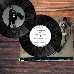 Convite Disco de Música em Vinil Retro Casamento Save the