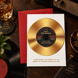 Convite Disco de Vinil 45 Rotações Dourado Vintage Surpres