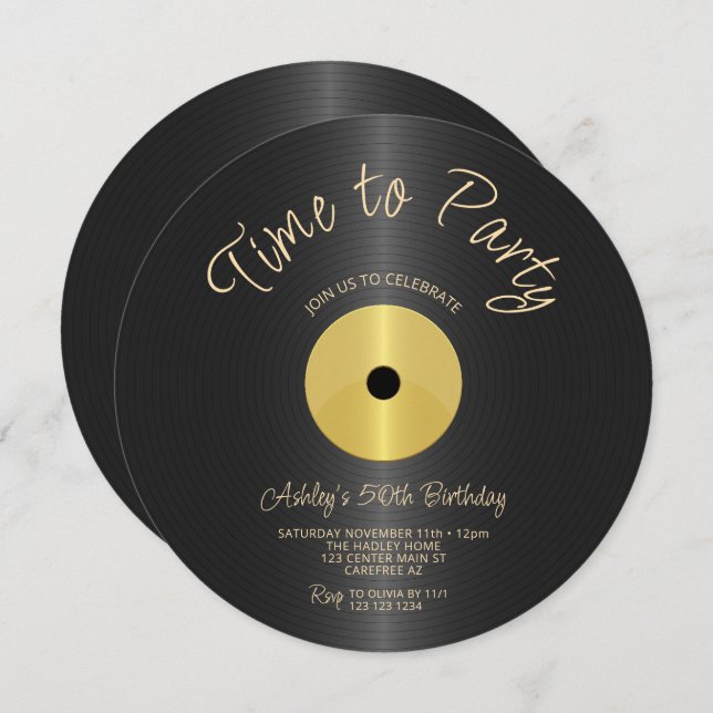 Convite Disco de Vinil Aniversário de 50 anos (Frente/Verso)
