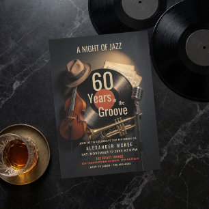 Convite Disco de Vinil de Jazz Música Retro Aniversário de