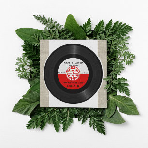 Convite Disco de Vinil Retro Dupla Felicidade Casamento