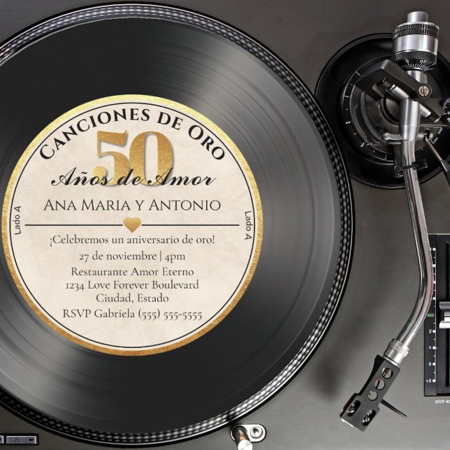 Convite Disco de Vinil Retro Espanhol Aniversário de 50 An (Criador carregado)