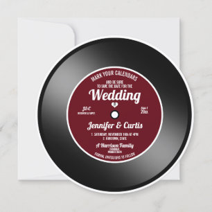 Convite Disco de Vinil Retro Vinho Tinto Casamento Salve a