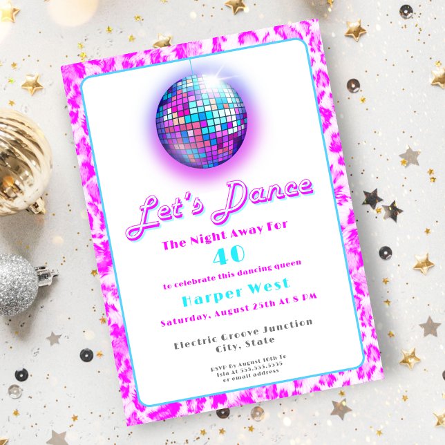 Convite Disco Estampa de Leopardo Rosa Aniversário de Danç (A disco fun invitation for your milestone birthday!)