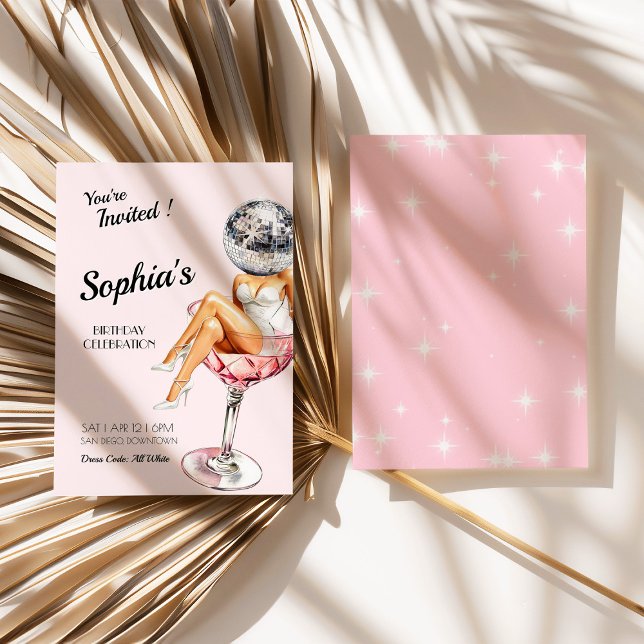 Convite Disco Girl In Martini Glass Birthday Convide (Disco Girl In Martini Glass Birthday Invite)