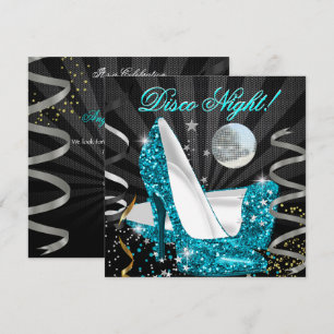 Convite Disco Night Teal Dourado Negra Brilhante Alto Salt