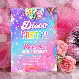 Convite Disco Party Neon Retro Glow Crazy Girl Birthday