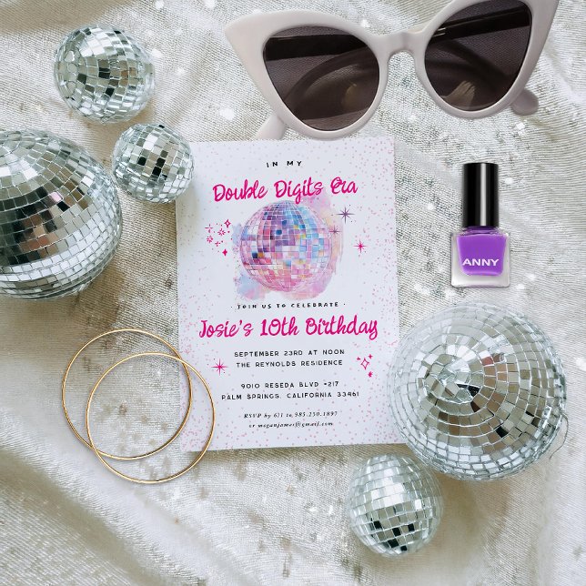 Convite Disco Rosa | Dígito duplo 10º aniversário (Criador carregado)