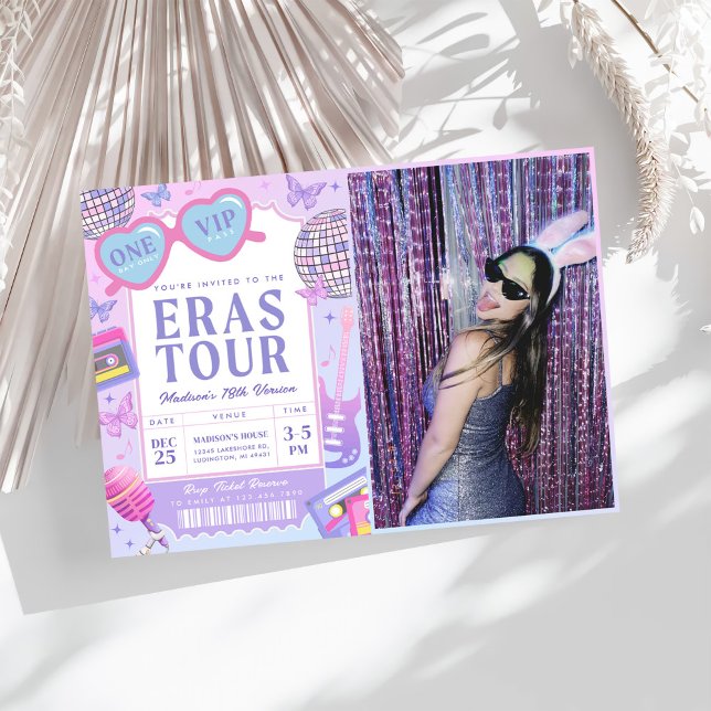 Convite Disco Roxo Na Minha Foto De Aniversário Da Era Do  (Criador carregado)