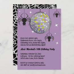 Convite Disco Spiders Halloween Purple Retro Costume Party