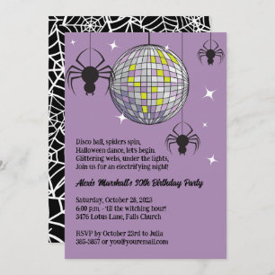 Convite Disco Spiders Halloween Purple Retro Costume Party