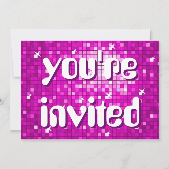 Convite Disco Tiles Pink 'you're invited' amelia text (Frente)