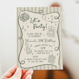 Convite Disco Whimsical Hand Draky aniversário de 30 anos