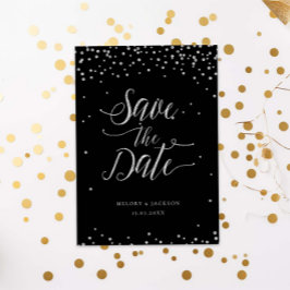 Convite Disparador de brilho preto de prata salve a data