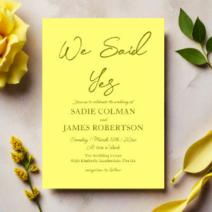 Convite Dissemos Sim Casamento Amarelo Manteiga Minimalist