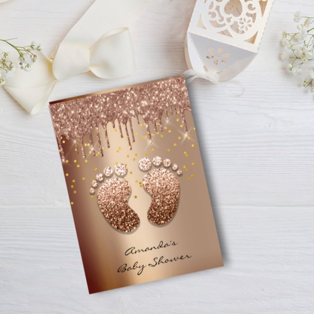 Convite Dissipadores com brilho Rosa Chá de fraldas Dourad (Spark Glitter Drips Rose Gold Baby Shower Foot Invitation)