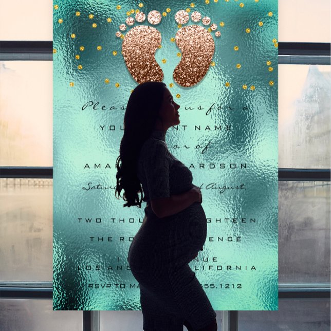 Convite Dissipadores com brilho Rosa Chá de fraldas Dourad (Spark Glitter Drips Rose Gold Baby Shower Teal Invitation)