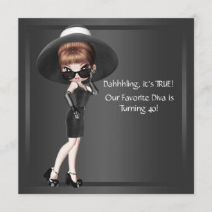 Convite Diva Favorita Diversão Festa Negra de aniversário 