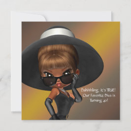 Convite Diva Favorita Diversão Festa Negra de aniversário 