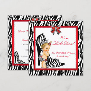 Convite Diva Princesa Menina Bebê Chuveiro Zebra Loira
