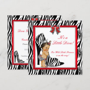 Convite Diva Princesa Menina Zebra Chá de Bebê Morena
