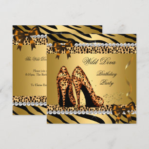 Convite Diva Selvagem Leopard Zebra Saltos Altos Festa de 