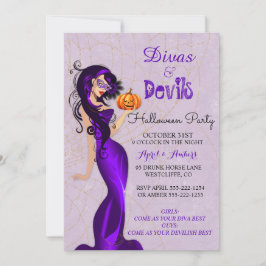 Convite Diva Sexy de Halloween com Máscara Segurando Abóbo
