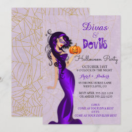 Convite Diva Sexy de Halloween com Máscara Segurando Abóbo