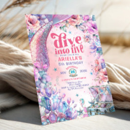 Convite Dive into Five Flower Glitter Mermaid Tail